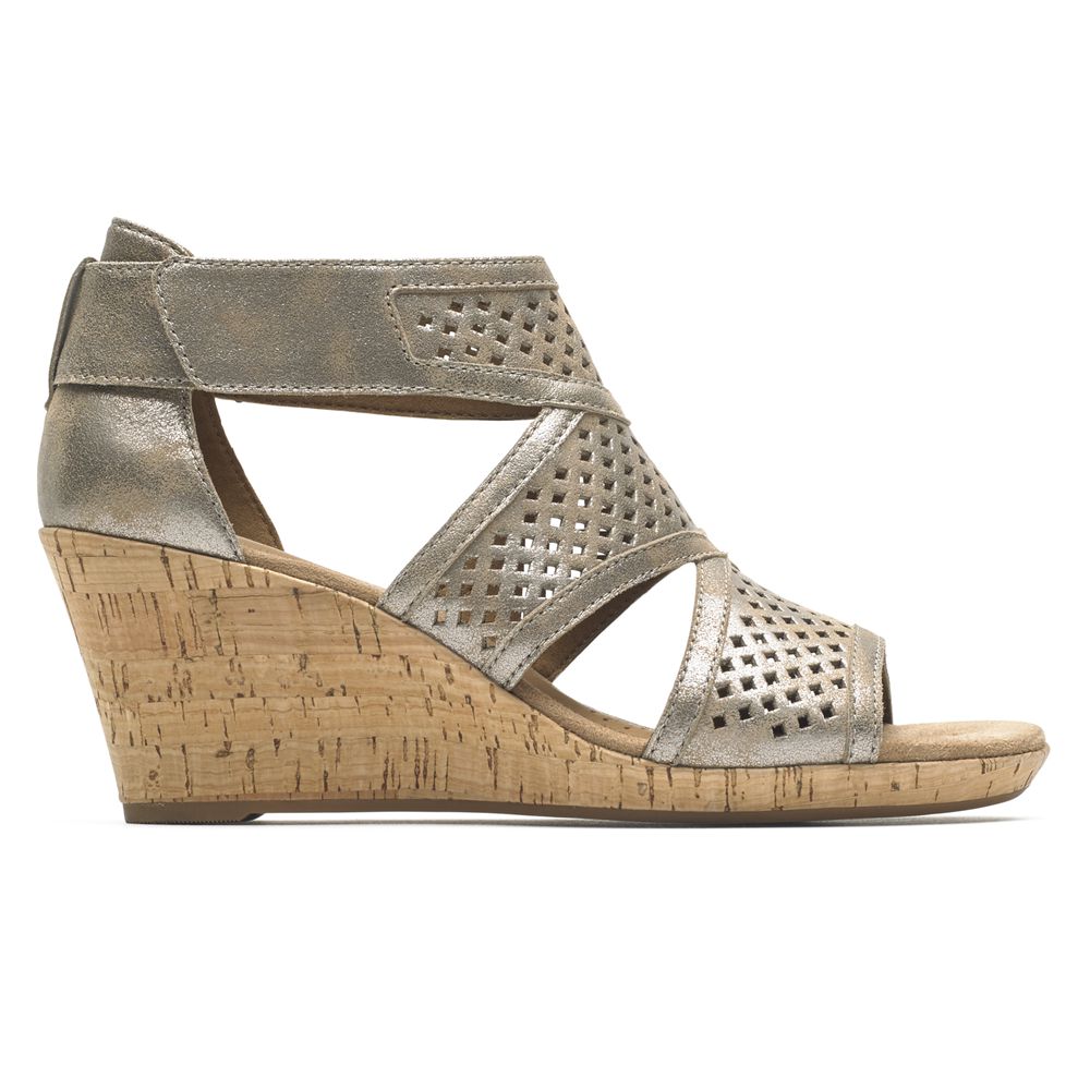 Rockport Cobb Hill Janna Caged - Womens Wedges Sandals - Silver - NZ (NET-792540)